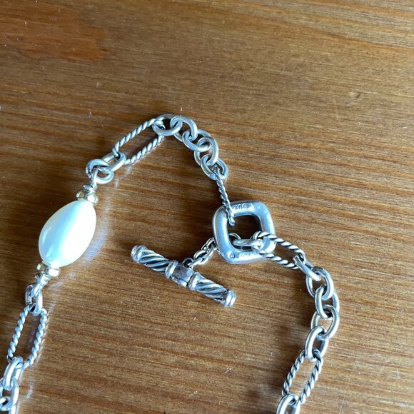 VTG David Yurman Figaro Chain Silver and Gold Pearl Necklace - 36 inches - Picture 12 of 16